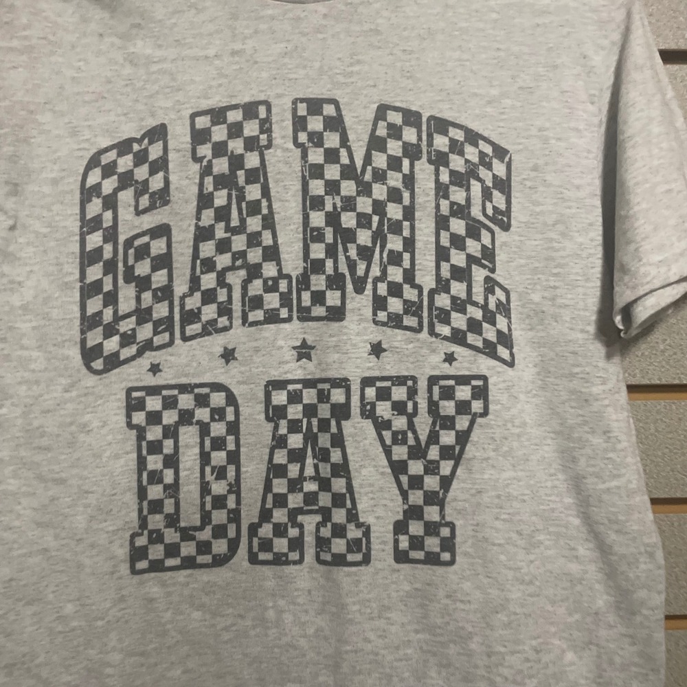 New Jerzees Game Day Checkerboard Graphic T Shirt Light Gray Small unisex